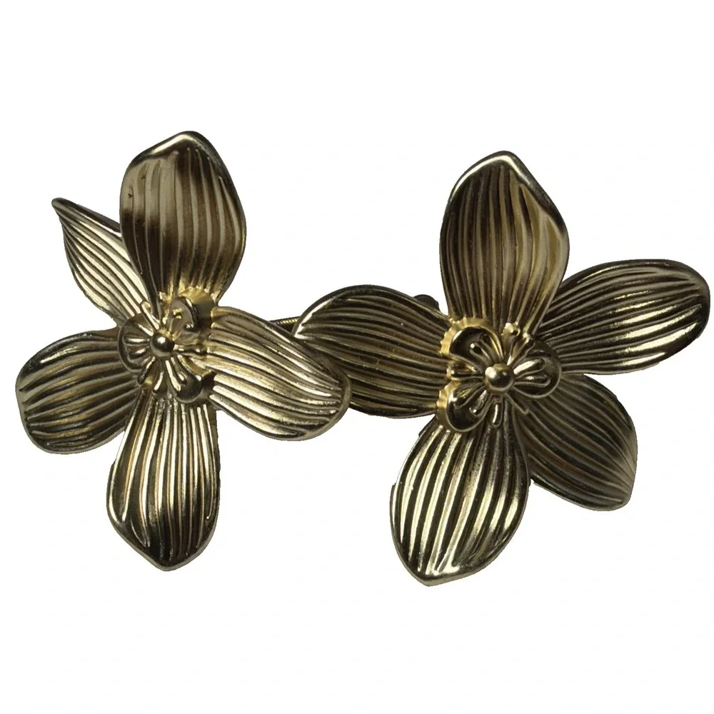 564~ Set Of 2 Gold Victorian Style Flower Drawer Pulls Handles 2.24